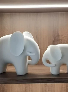 中式陶瓷招财大象摆件一对书桌样板间办公室桌面情侣对象创意礼物