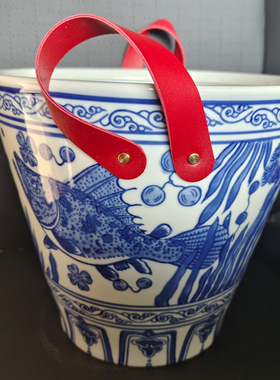 花盆景德镇青花瓷鳜鱼鱼藻纹花瓶花盆家具摆件玄关无孔花瓶装冰桶