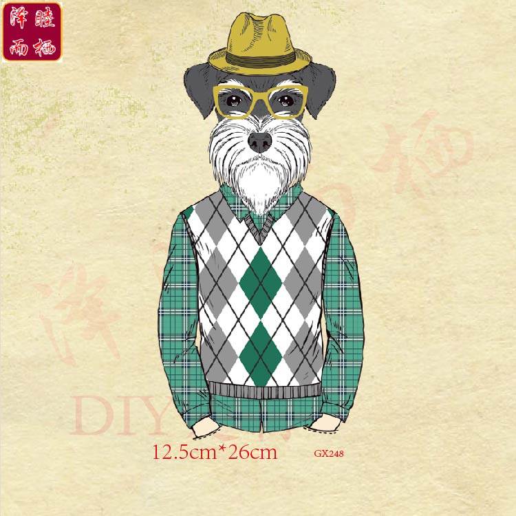 gx248卡通动物眼镜狗衣服辅料手工diy热转印熨烫带背胶过粉烫画贴