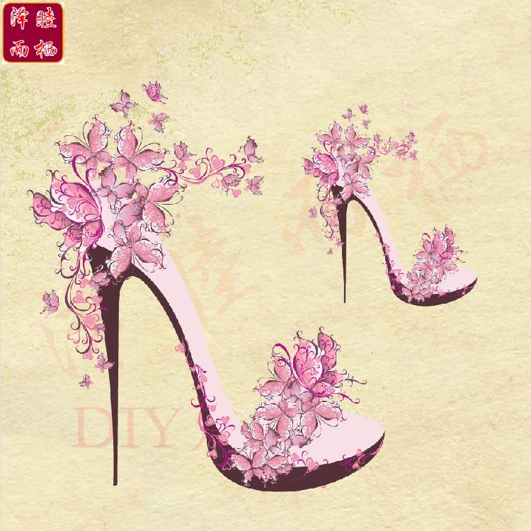 热转印衣服印花个性高跟鞋图案大号修饰布贴可来图定制耐水洗烫画