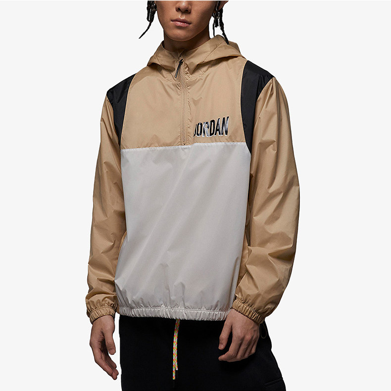 耐克外套男春秋JORDAN运动连帽半拉链梭织套头夹克DV7601-010
