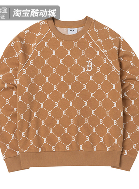 MLB卫衣男女同款春秋新品NY钻石老花满印休闲圆领套头衫3AMTM0144