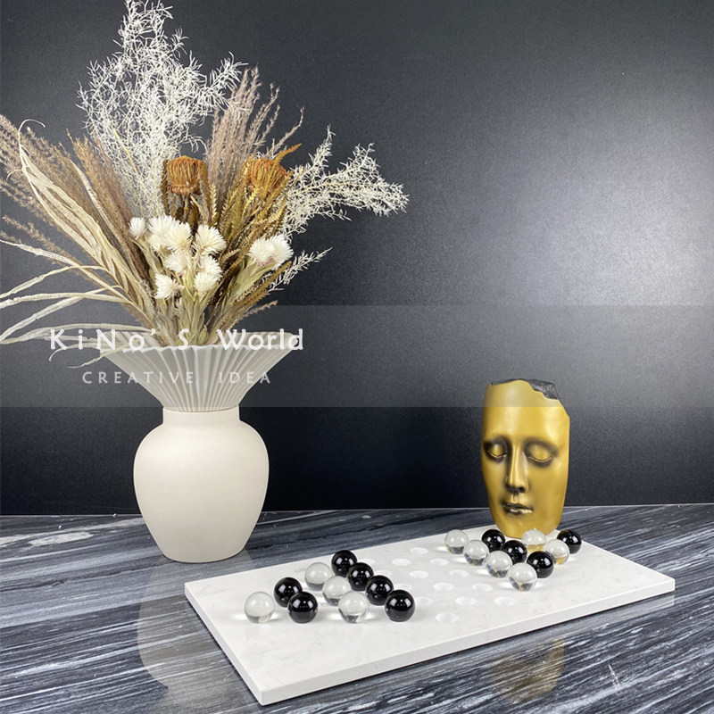 轻奢摆件 跳棋棋盘花器组合 样板间售楼中心抽象人脸艺术软装饰品