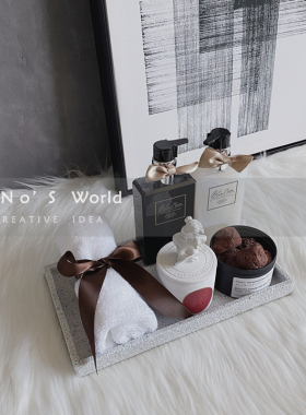 样板房间香薰蜡烛灰色洗漱台托盘