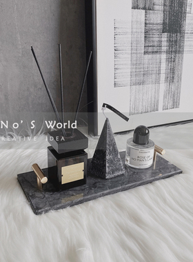 卫生间浴室摆件样板房软装香薰卫浴组合套装大理石金灰托盘装饰品