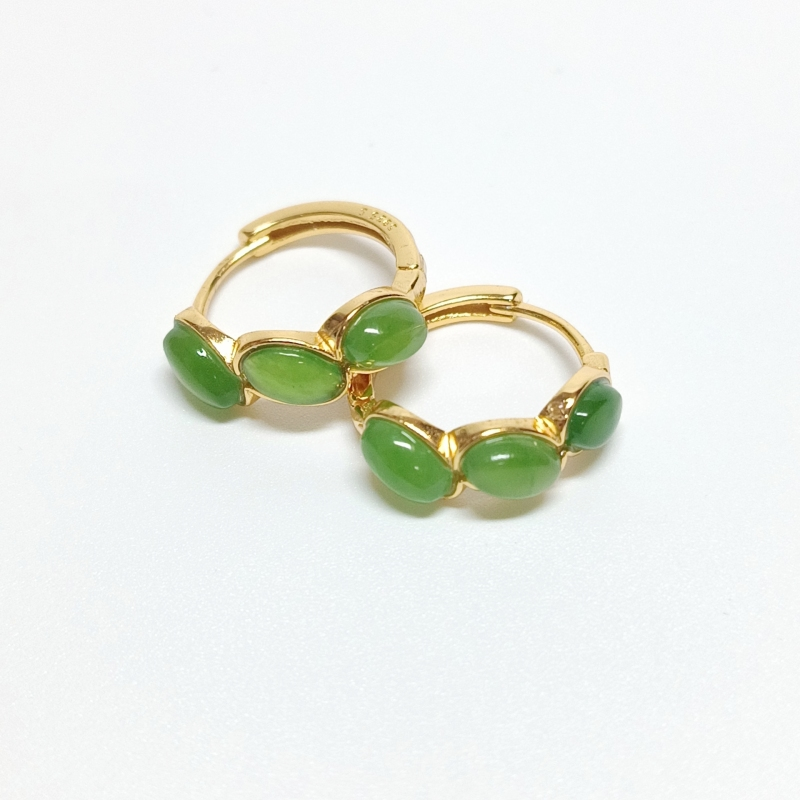 [何仙儿专属] S925银镶碧玉蛋面耳环/多样性发其一