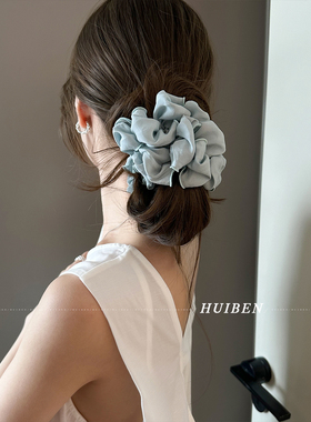 韩国木耳边花球大肠发圈少女网纱褶皱头花高颜值拍照造型头绳发绳