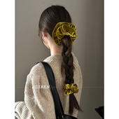 韩里韩气 芥末黄丝绒大肠发圈复古头绳少女洋气纯色亲肤马尾发绳