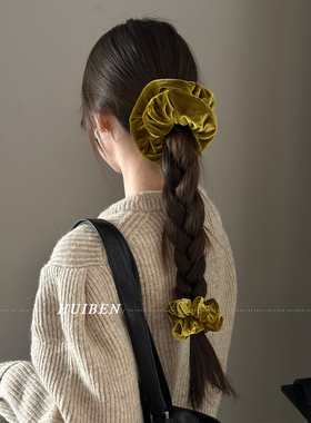 韩里韩气~芥末黄丝绒大肠发圈复古头绳少女洋气纯色亲肤马尾发绳