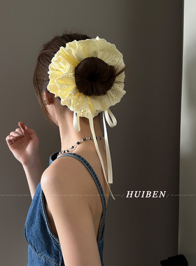 蓬松小蛋糕~甜美大肠发圈多层蕾丝抽拉绳头花皮筋刺绣低马尾发绳