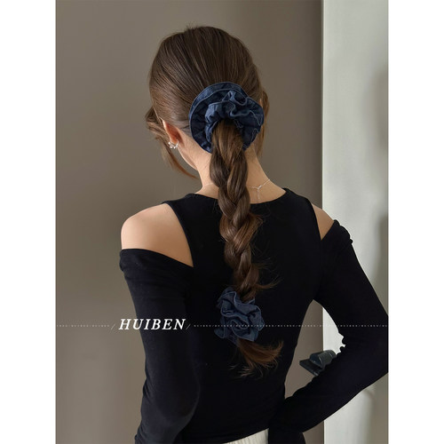 小蛮腰牛仔蓝大肠发圈女扎头花