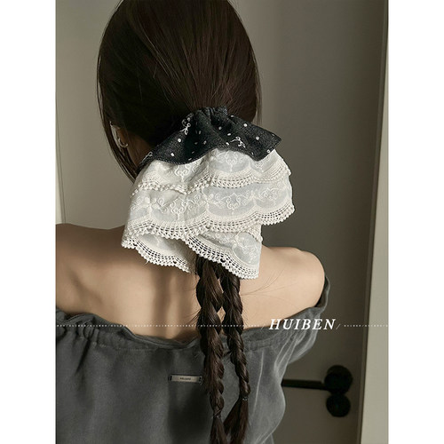 芭蕾风~手工刺绣蕾丝大肠发圈