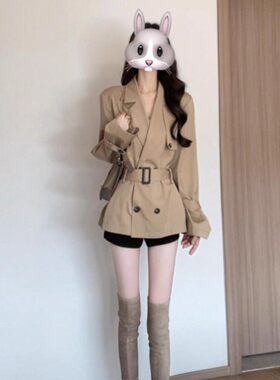 外穿新款卡其色风衣外套女秋冬季收腰韩系巨好看独特漂亮夹克上衣