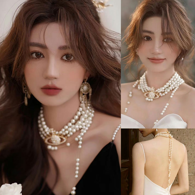 西太后薇薇安同款不对称长款珍珠项链女小众高级感宇宙星球颈链女
