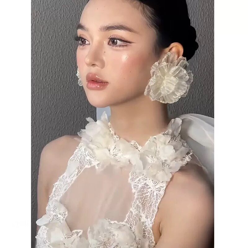 甜美新娘粉色耳环夸张耳饰韩版大耳环