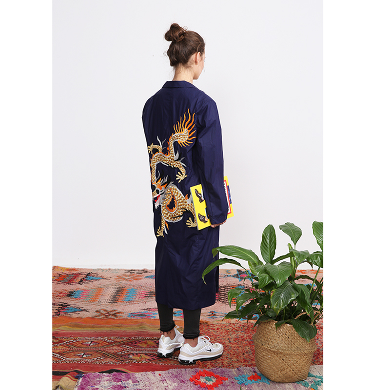 原创设计重工刺绣长款设计师风衣