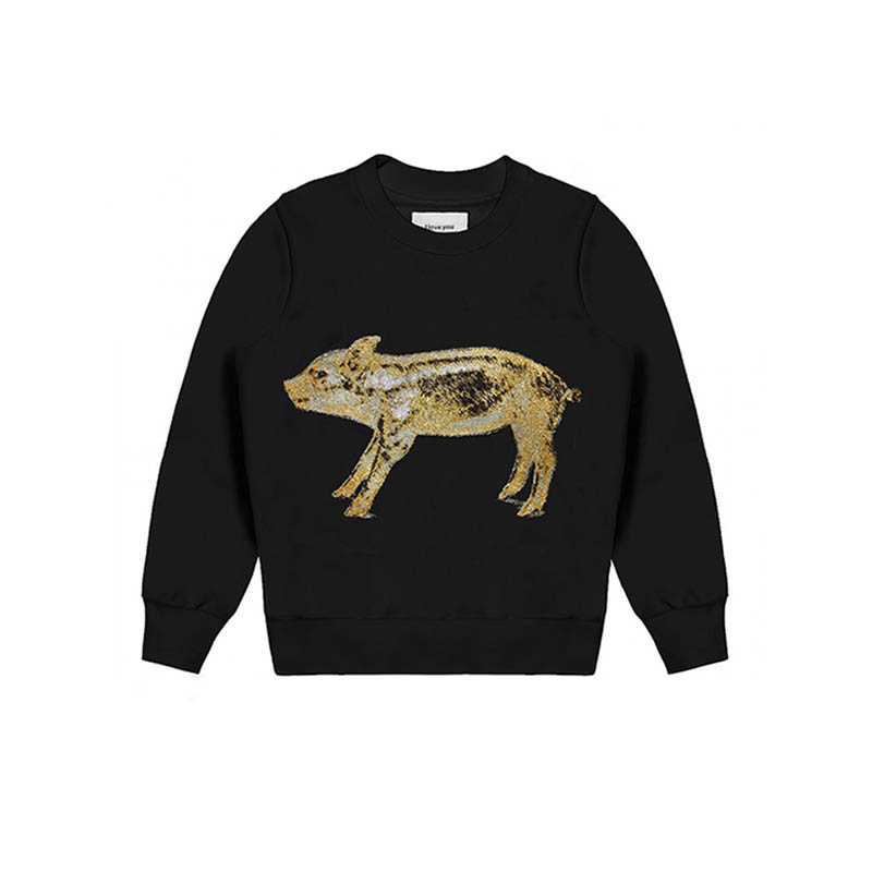 男士金猪乱线绣圆领长袖卫衣CLOOOUDS