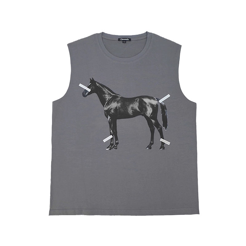 男款全棉灰色马休闲针织背心  Clooouds