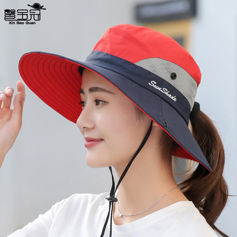 云朵帽子女士户外遮阳帽马尾孔渔遮阳帽/沙滩帽