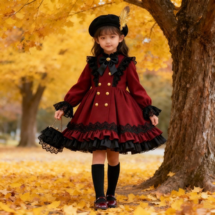 女童2026秋冬新款洛丽塔裙小女孩生日喜庆婚纱礼服蓬蓬公主裙年服