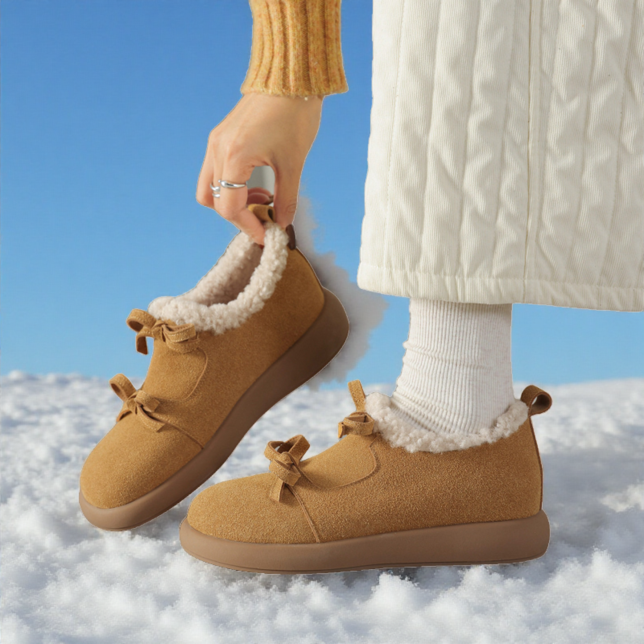 百搭勃肯蝴蝶结新款加绒加厚真皮飞燕毛毛乐福鞋秋冬季女鞋棉靴潮,女鞋,棉鞋,淘宝优惠券,粉丝福利购,淘宝优惠卷