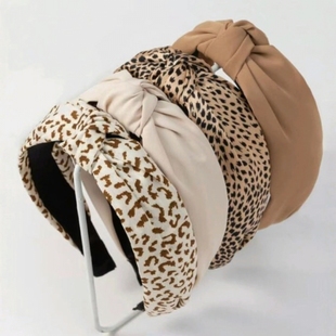 跨境欧美豹纹发箍新款 发饰纯色打结高颅顶头饰复古布艺宽边饰品女