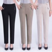 子春秋薄款 高腰直筒弹力外穿中年女裤 夏季 长裤 女装 中老年人妈妈裤