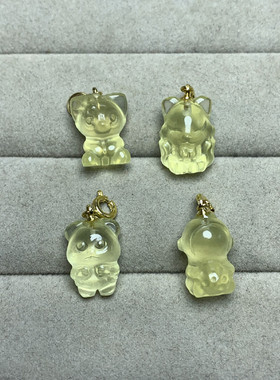 天然黄水晶九尾狐狸吊坠小熊