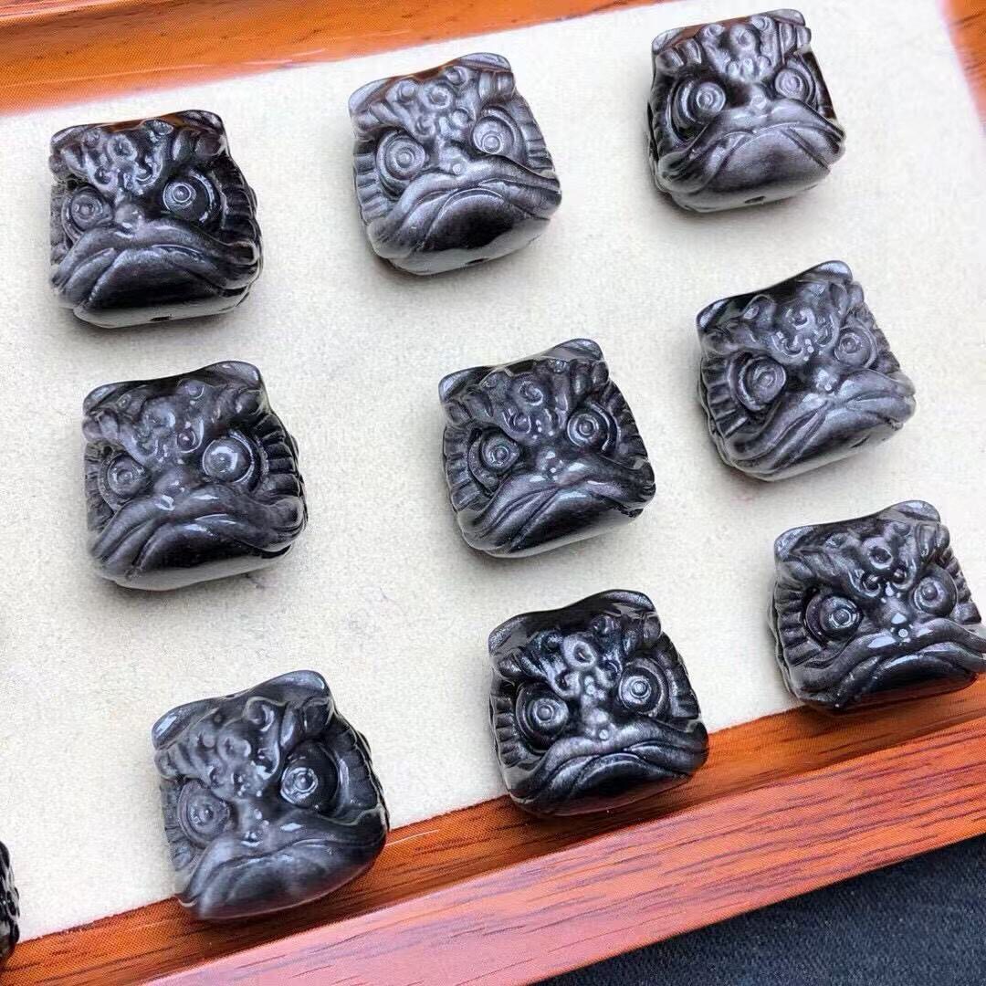 天然银曜石醒狮直孔16mm左右手链通孔diy 小滴流手串吊坠水晶配件