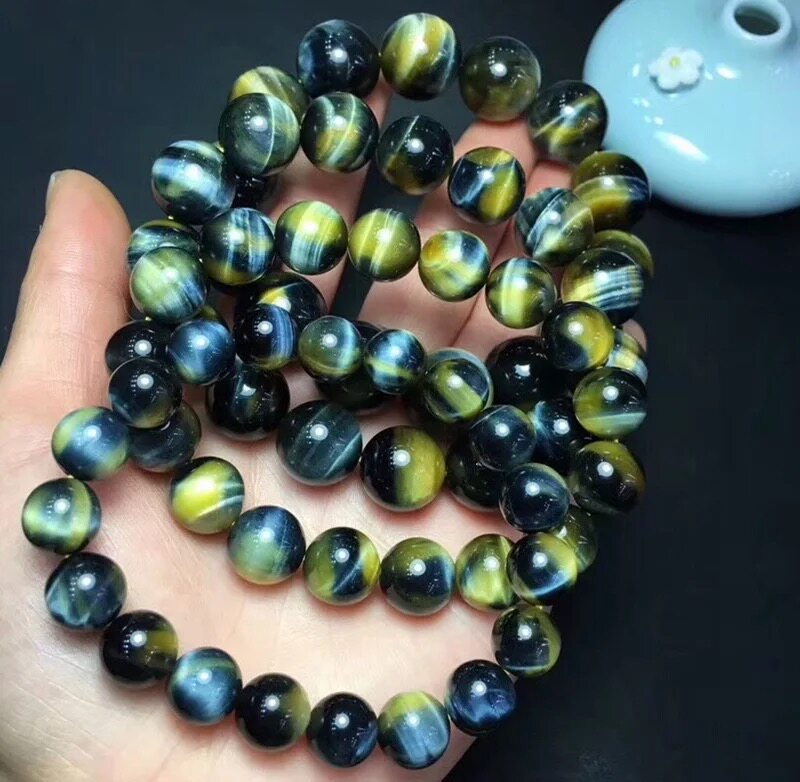 纯天然梦幻虎眼石手链男士女款黄蓝虎睛石单圈手串情侣款大气饰品