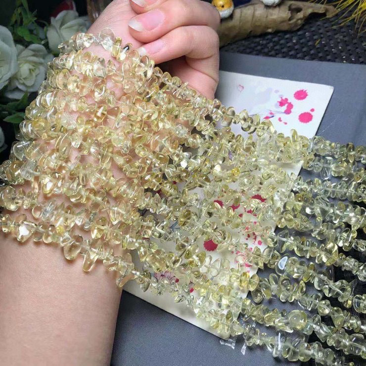 天然柠檬黄水晶碎石长链散珠半成品 diy手串手链项链水晶饰品配件