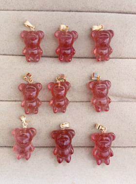 天然草莓晶小熊吊坠女