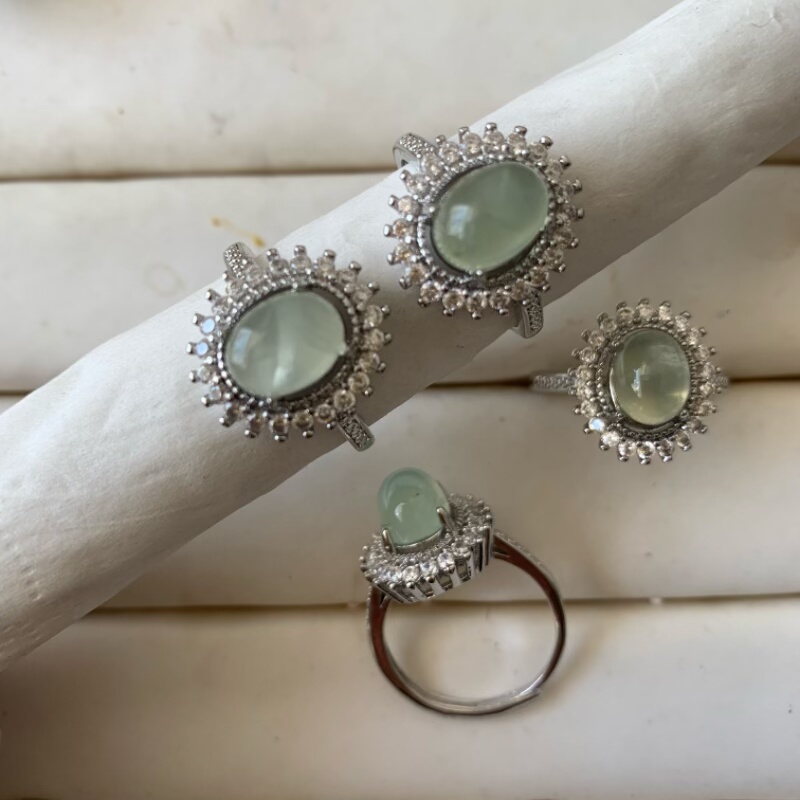 天然葡萄石戒指女白铜托活口满钻豪花华镶嵌指环日韩潮人水晶饰品