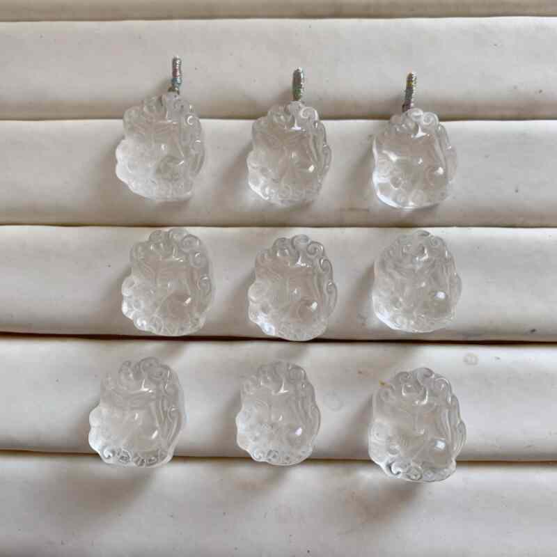 天然白水晶九尾狐项坠女狐狸牌吊坠孔大小不一有棉体项链挂件配件