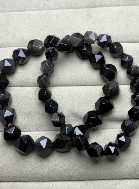 天然银曜石钻石面手链