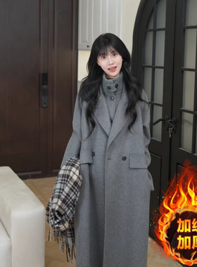 加绒加厚大衣+马甲两件套气质时尚中长款女秋冬款小个子过膝毛呢