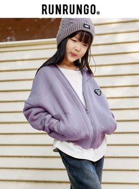 RUNRUNGO开衫卫衣儿童秋冬季运动休闲外套加厚针织保暖衫男女童装