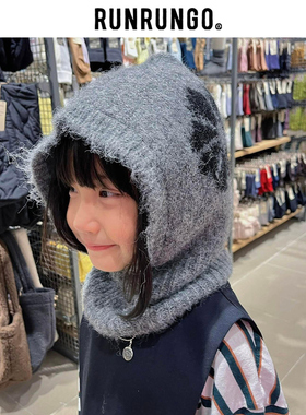 RUNRUNGO针织毛线帽儿童秋冬韩系氛围感巴拉克拉法帽女款保暖帽子