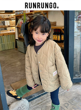 RUNRUNGO儿童棉服外套空气棉服外套圆领绗棉棉袄短款轻薄纯色保暖