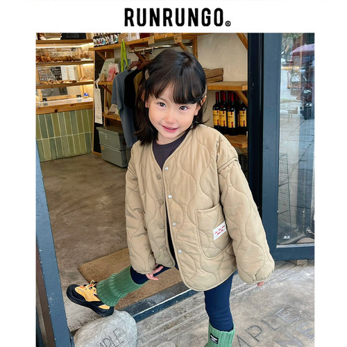RUNRUNGO儿童棉服外套空气棉服外套圆领绗棉棉袄短款轻薄纯色保暖