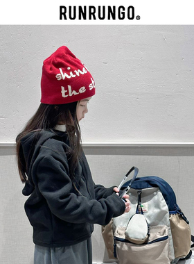 RUNRUNGO儿童针织毛线帽秋冬氛围感字母冷帽女款松弛保暖亲子帽子