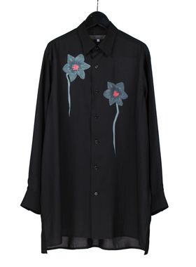 yoji ooak暗黑风康乃馨花卉印花长袖衬衫男宽松黑色