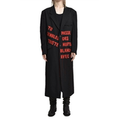 TOP YAMAMOTO暗黑风字母印花长款 风衣男黑色羊毛呢大衣外套