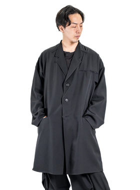 yoji ooak廓形风衣男中长款黑色双排扣翻领休闲外套高级感