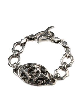 TOP-YAMAMOTO@银色不锈钢链条手链复古镂空椭圆吊坠焊接牢固