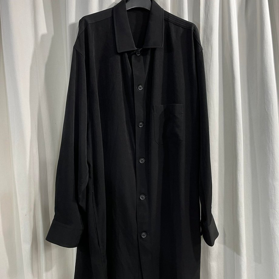 yoji ooak极简风黑色长款风衣男宽松单排扣翻领外套