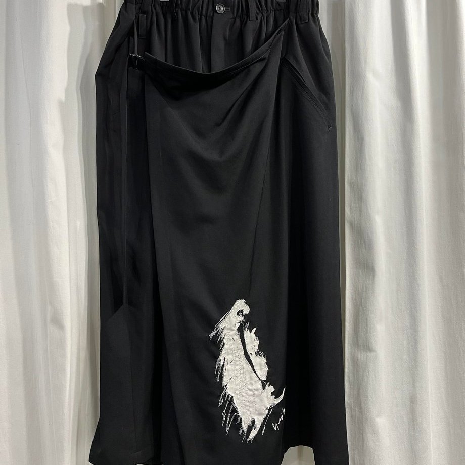 yoji ooak黑色印花阔腿休闲裤女复古风宽松长裤