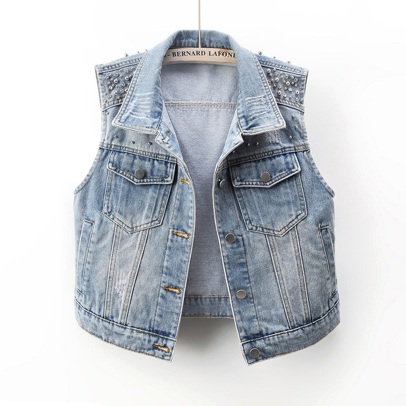 2026春季新款时尚钉珠铆钉牛仔马甲女短款外穿百搭洋气背心马夹潮