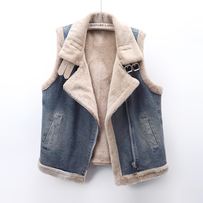 加绒加厚牛仔马甲女宽松机车夹克