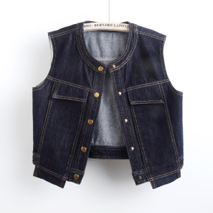休闲工装 2025秋季 无袖 潮牌圆领牛仔马甲女士短款 背心坎肩上衣 新款